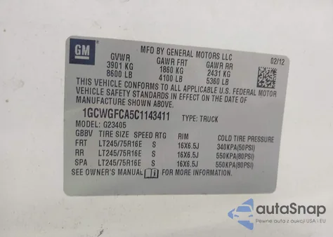 2012 Chevrolet Express 2500 Work Van from USA, damaged, VIN 1GCWGFCA5C1143411